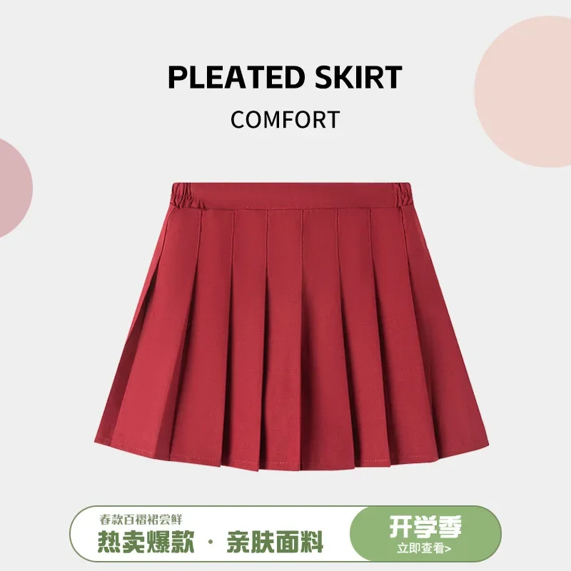 Girls Skirt Solid Color Skirts for Kids Children Pleated Skirt Summer College Style School Plaid Teenager Skirt Clothing