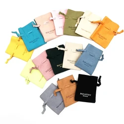100pcs Customize Logo Print Velvet Jewelry Pouches Small Business Packaging Drawstring Microfiber Ring Earings Gift Candy Bags