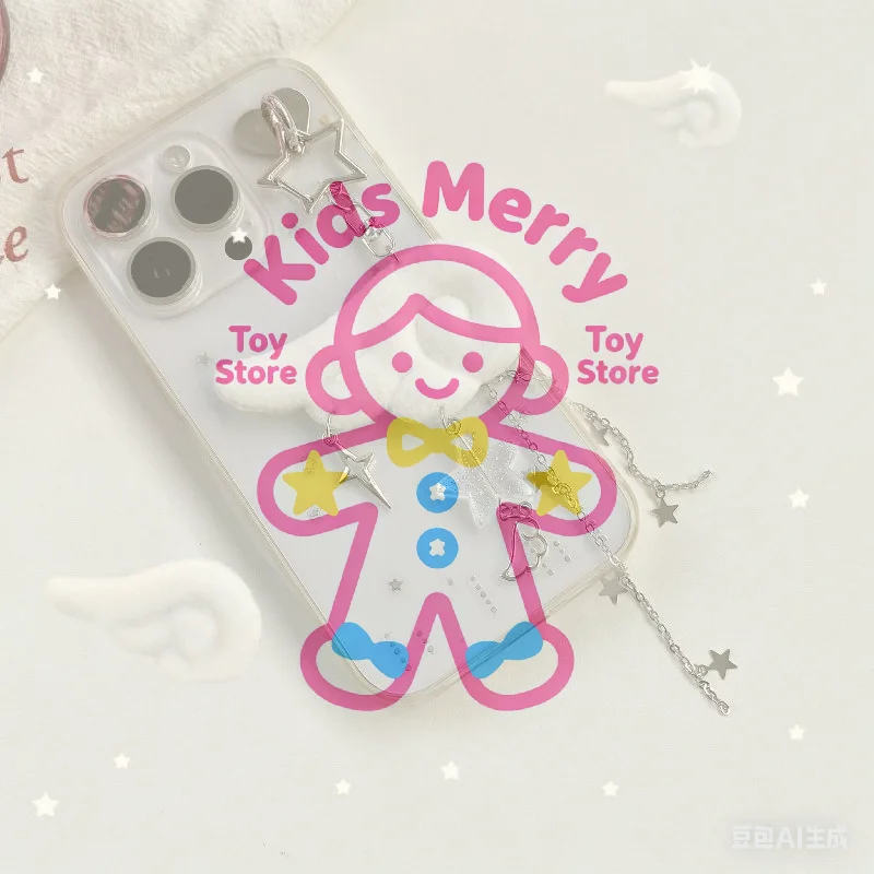 INS نمط الرجعية النسيج ستار سلسلة الجناح قلادة المفاتيح Y2K الملاك سلسلة هواتف المحمول حلية اكسسوارات الديكور الهدايا