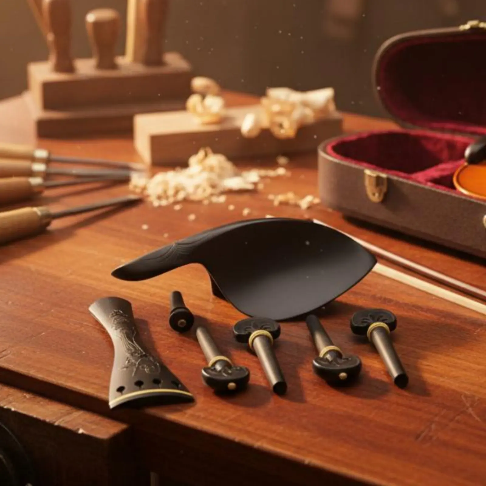 

Ebony Violin Parts Set Polished Finish Ebony Violin Hardware Kit Long-Lasting Professional Look for Replacement, Practice