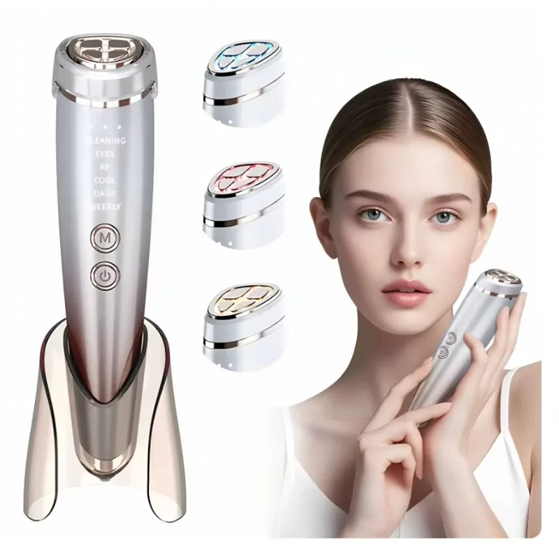 RF Beauty Device with Red & Blue LED Light, Hot & Cold Compress Facial Massager for Facial Skincare & Massage