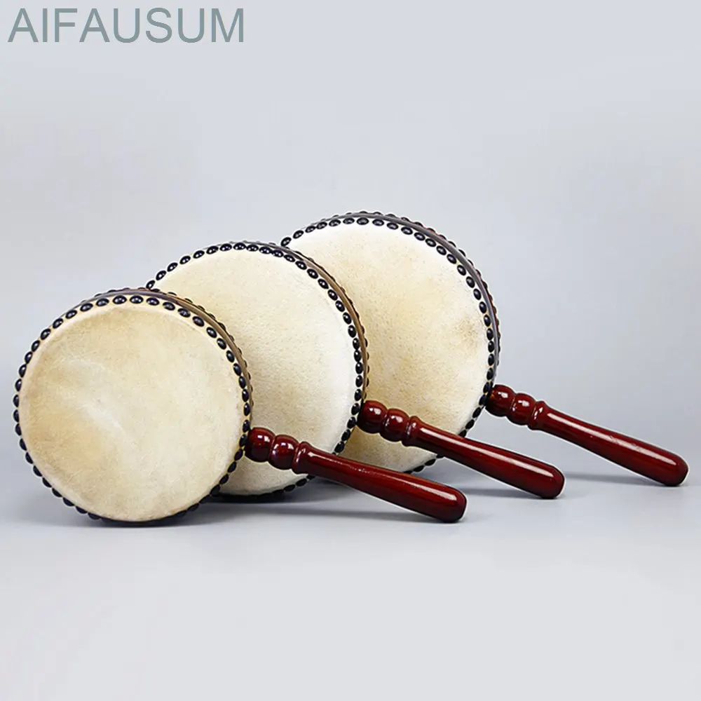 18.5-24.5cm whole Cowhide flat drum Straight shank hand drum Buddhism musical instrument