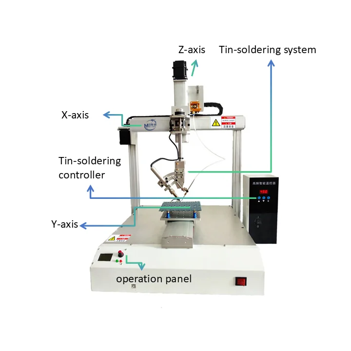 Auto 4-axis Soldering Machine Bearing Engine | Auto Wire Feeding | PCBA Spot/Drag Soldering for LED Panels Motors | 1 Year