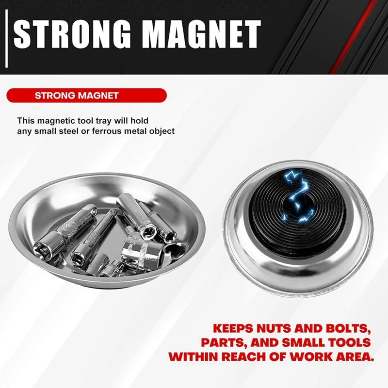 A74E-3-częściowy uchwyt na tacę magnetyczną, zestaw magnetycznych tac na części, zagęszczona taca, stal nierdzewna, tace na narzędzia do śrub, śrub, nakrętek
