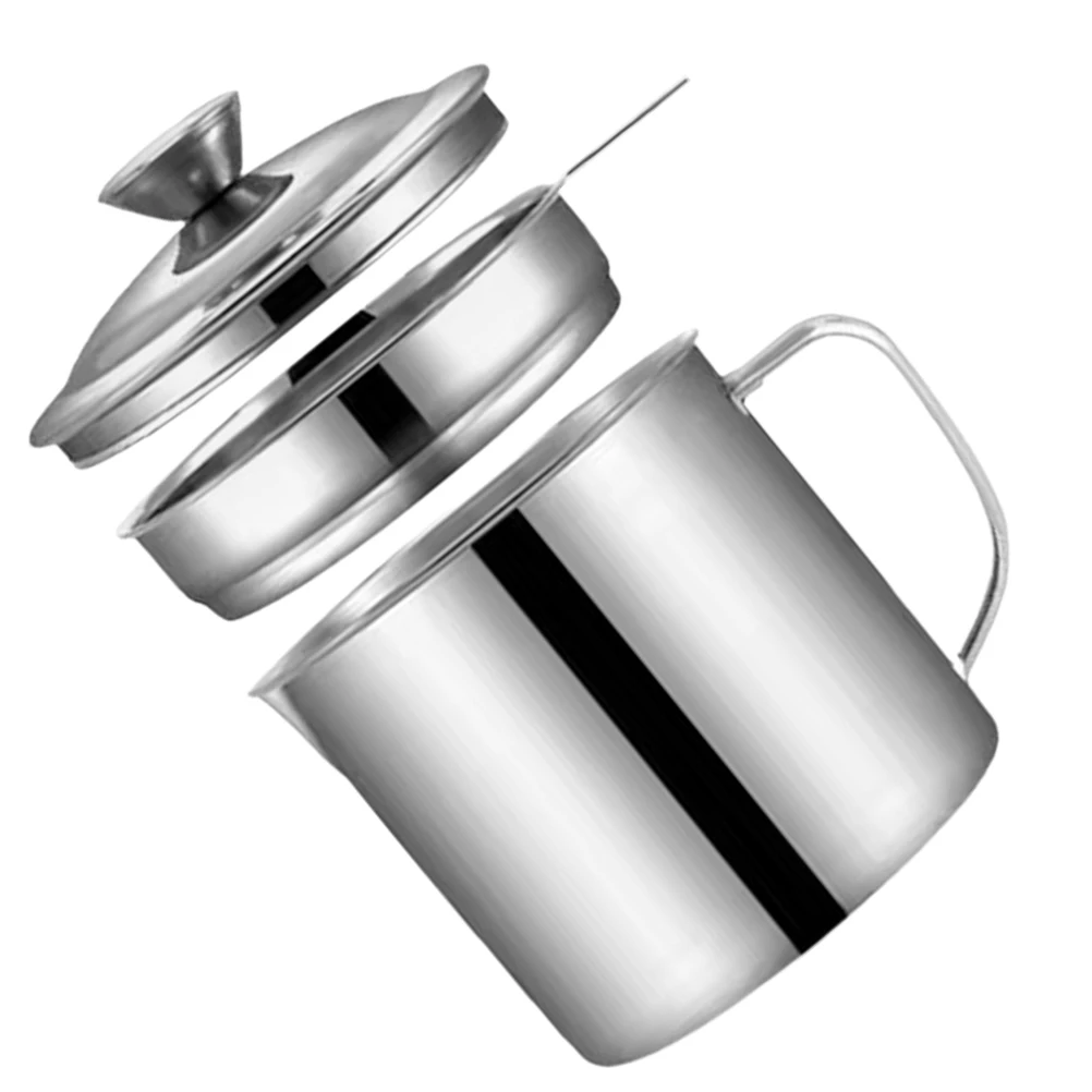 

Stainless Steel Filter Pot High Capacity Silver Grease Container Strainer Kitchen Oil Storage Large Grease Canister Household