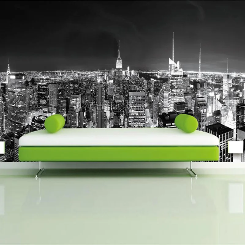 Custom Photo Wallpaper Mural Night View City Black And White Building Wall Paper Modern Living Room Mural Wallpaper