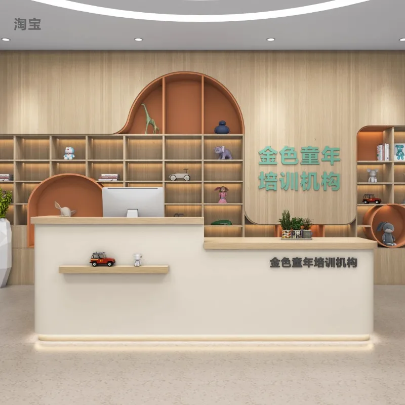 

Cash Store Counter Reception Desks Curved Clothing Modern Storage Beauty Business Shelves Escritorio De Oficina Checkout Counter