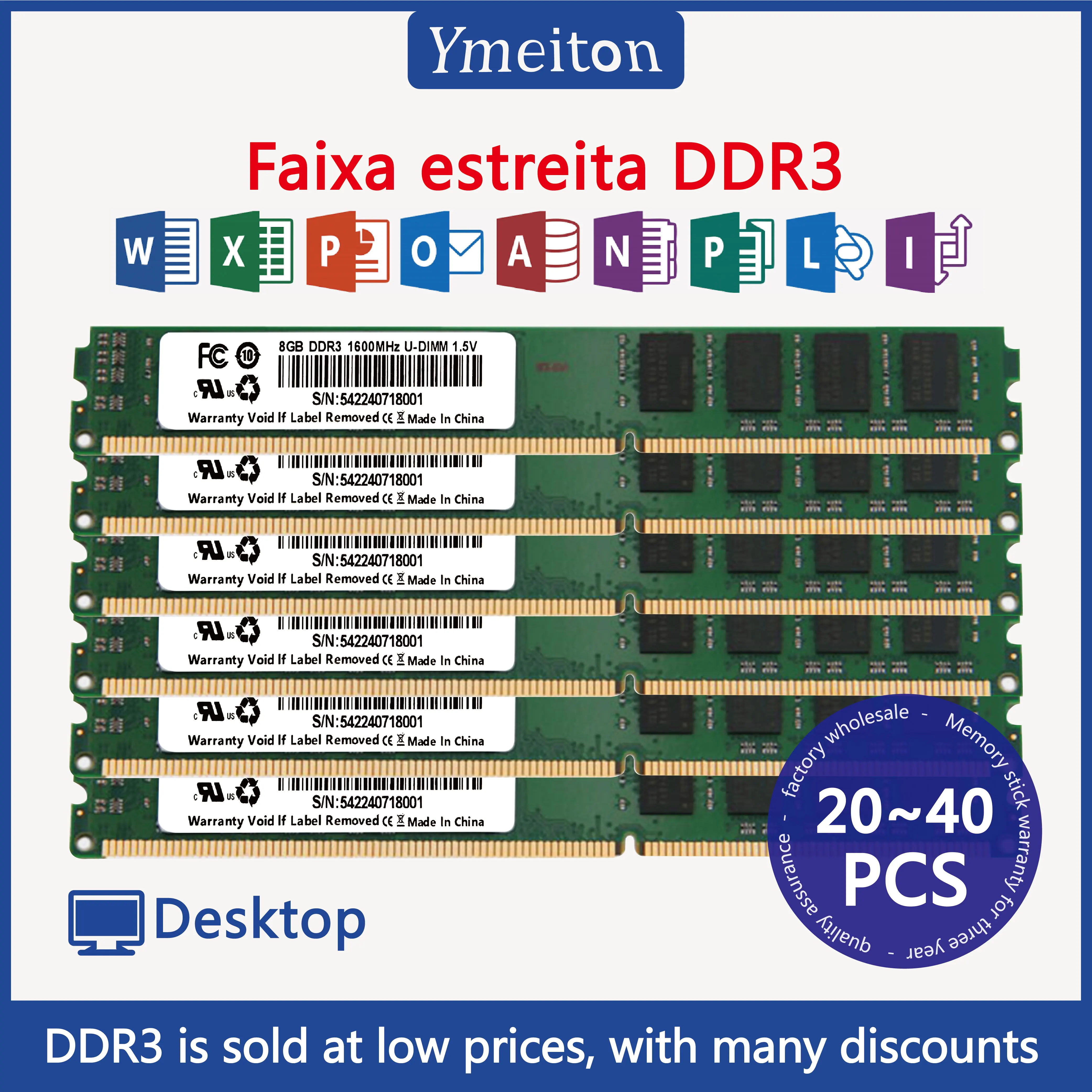 memoriam ddr3 Ymeiton 20PCS ddr3 memory 8gb 1333MHz 1600MHz 8GB  U-DIMM RAM 240Pin 1.5v PC Desktop Memory