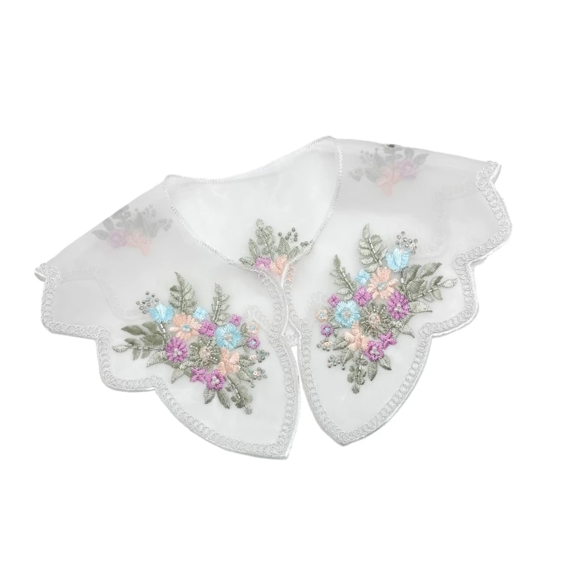 Sophisticated Organza False Collar with Beadwork and Embroidery Colorful Floral