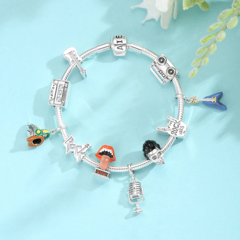 Fashion Rock Music 100% 925 Sterling Silver Circus Dessert Drink Beads Fit Original DIY Charm Bracelet Silver 925 Jewelry Making