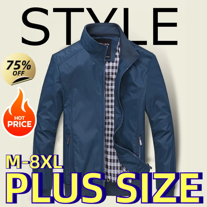 Plus Size Men's Baseball Shirt Autumn Casual Thin Section Trend Simple Solid Color Black Blue Large Size Windproof Jackets 8XL