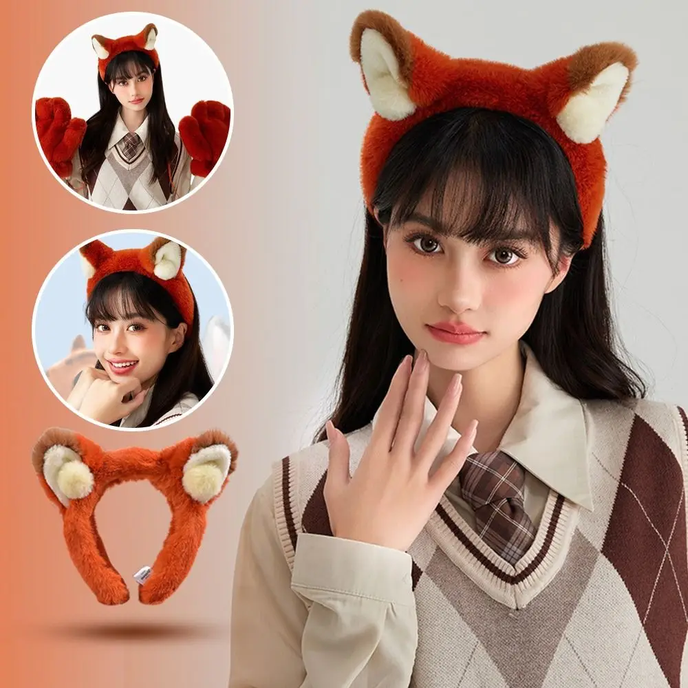 All-match Cartoon Plush Firefox Headband 2024 Cute Makeup Washing Hair Band Advanced Hair Hoops for Autumn Winter