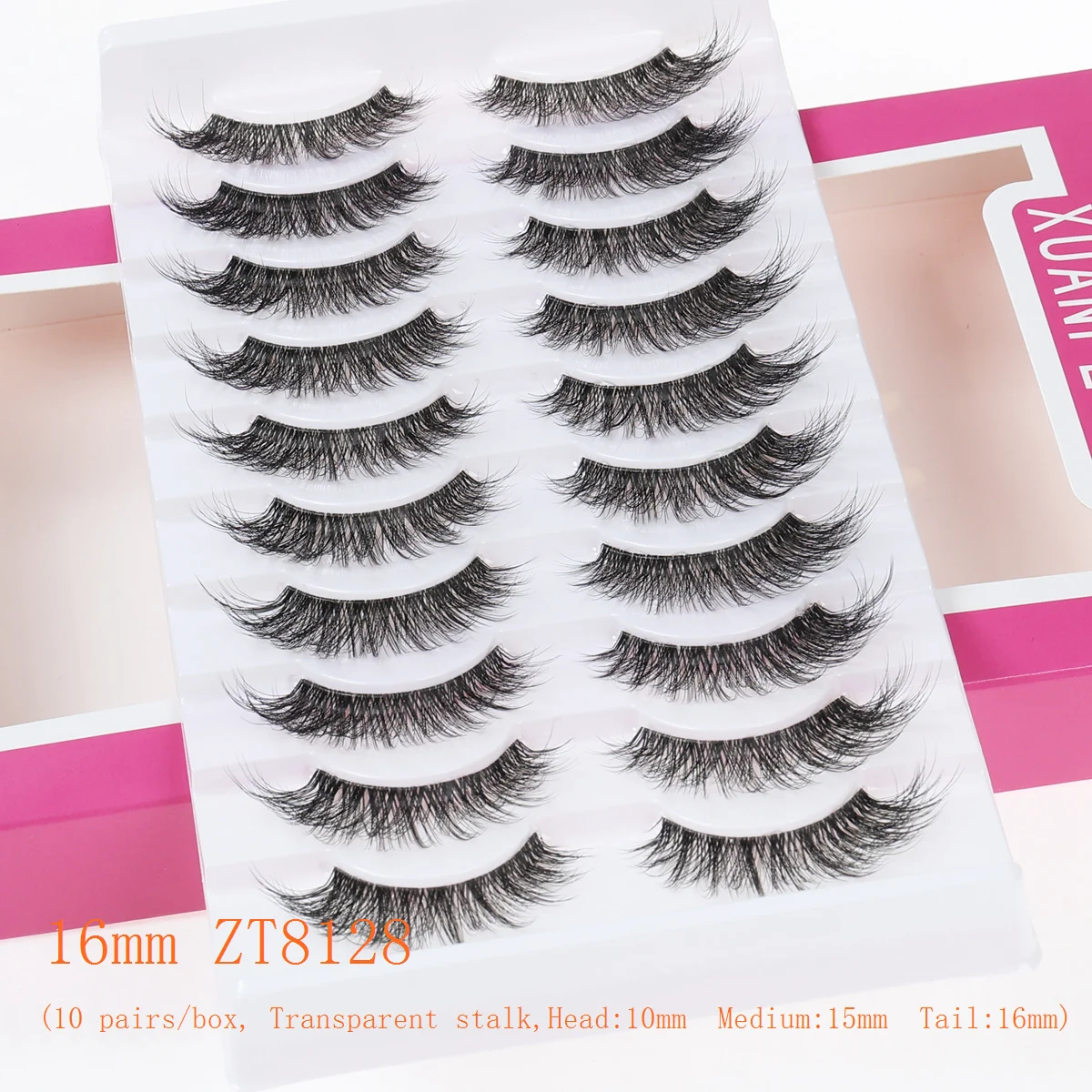 Xuanfeiwu Dense Natural Stage Performance Makeup Tool Artificial Eye Tail Elongated Transparent Stem ขนตาปลอมทั้งชิ้นกาวติดด้วยตนเอง 5D สเตอริโอขนตา