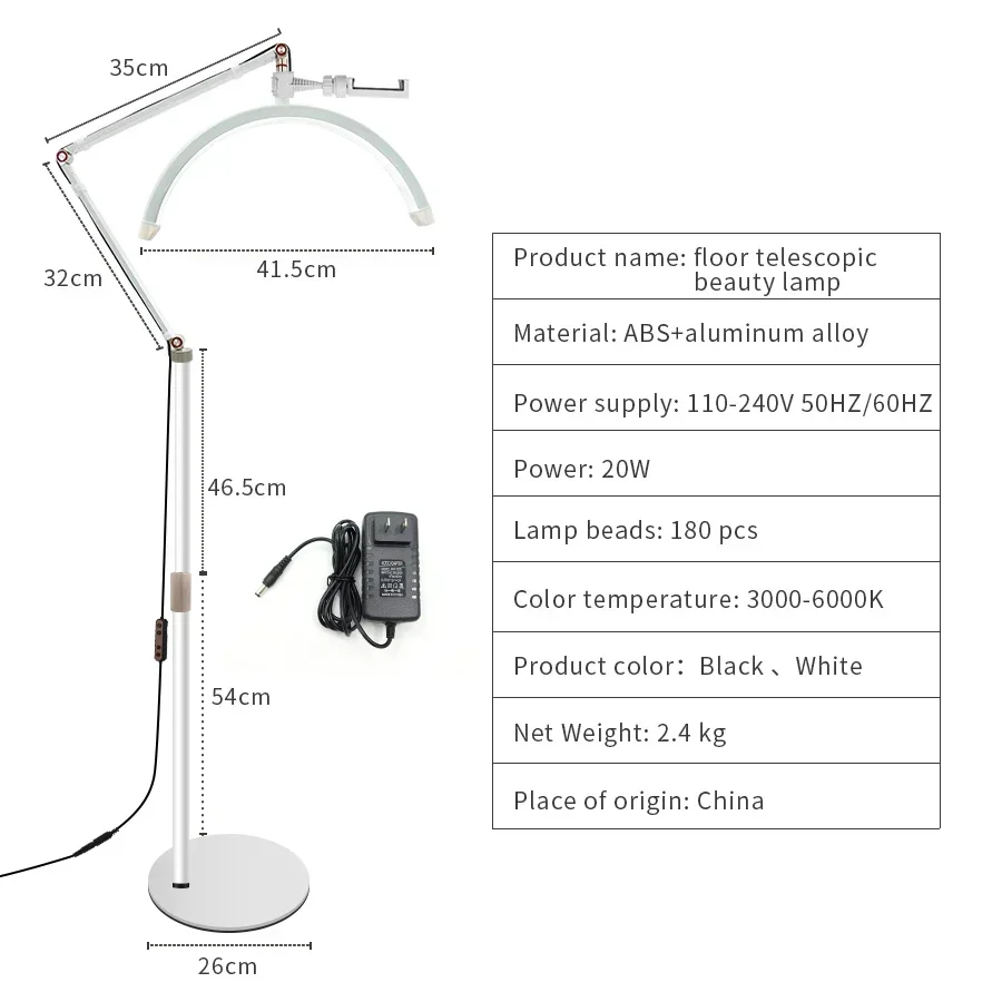 U-Shaped LED meia lua beleza lâmpada, anel moderno, piso montado, tatuagem sobrancelha, cílios extensão, salão de beleza, 16 \