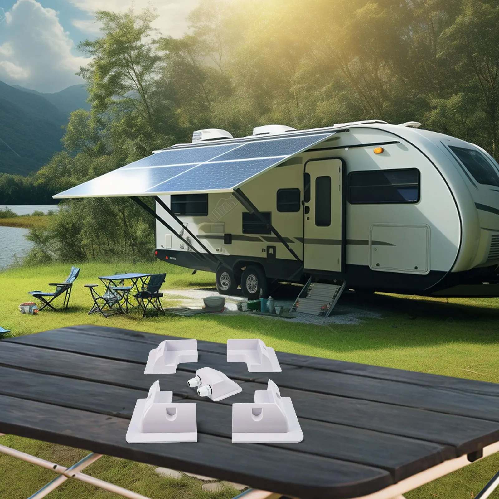 1set Solar Panel Mounting Bracket UV-resistant ABS Corner Brackets With Junction Box For RVs Boats Rooftops Caravans