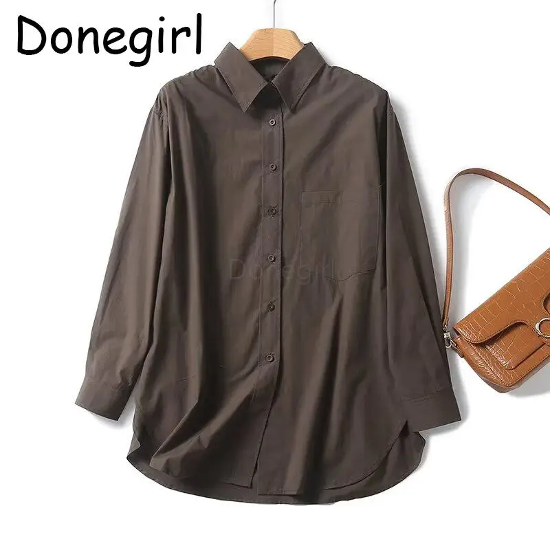 

Donegirl 2024 New Women Fashion Spring Long Sleeve Single-breasted Shirt Loose Simple Solid Commute Blouses Tops Female Chic