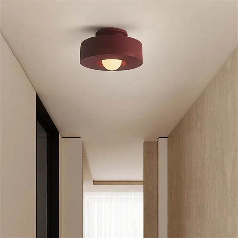 Simon Ceiling Lamp Led Macaron Minimalist Vintage Burgundy Lampshade Bedroom Round Cloakroom Hallway Balcony Light