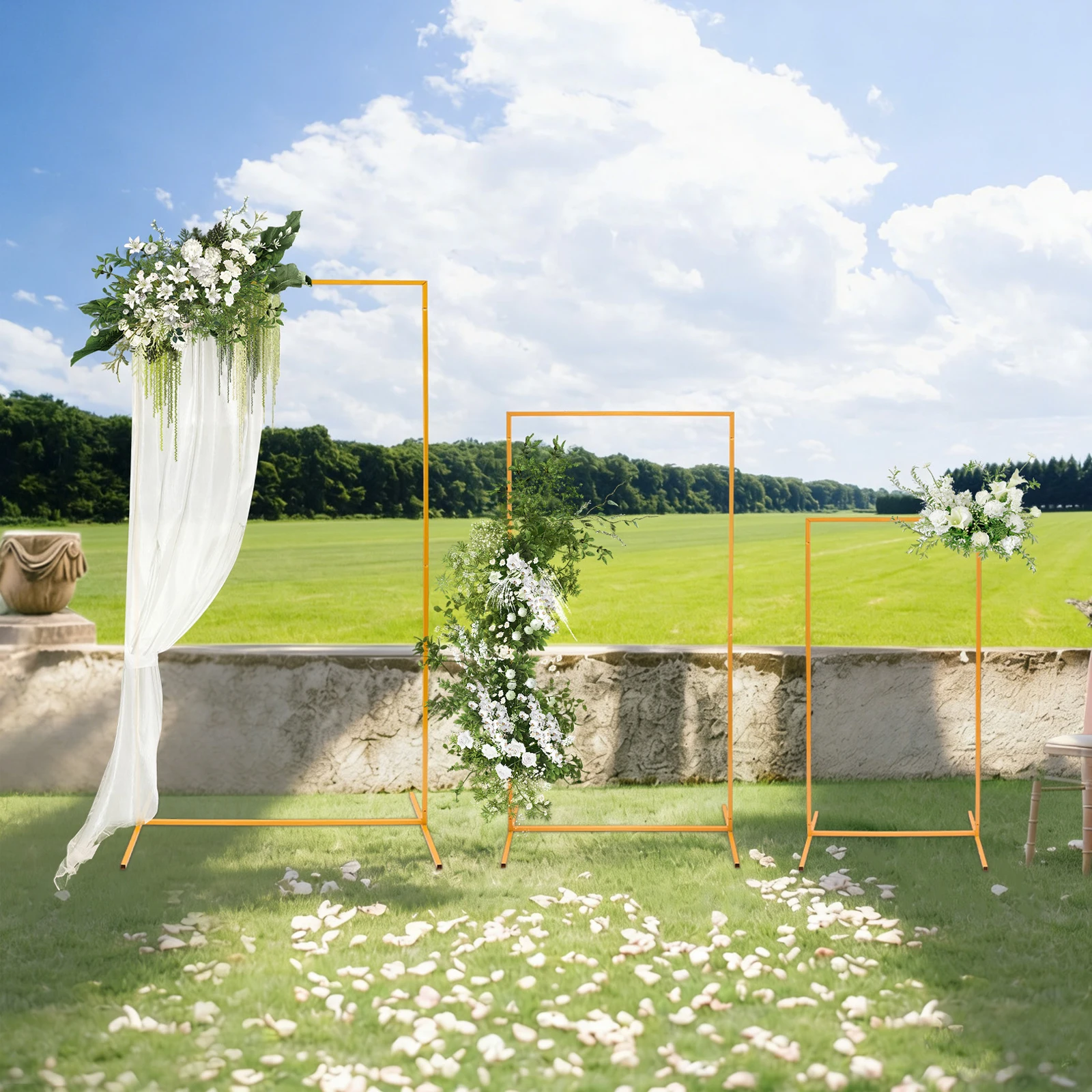 

Wedding Arch, Wedding Stand, Set of 3 Gold Steel Pipe Arches 0.65x1.3m 0.8x1.6m 0.95x1.9m for Wedding Decoration, Backdrop