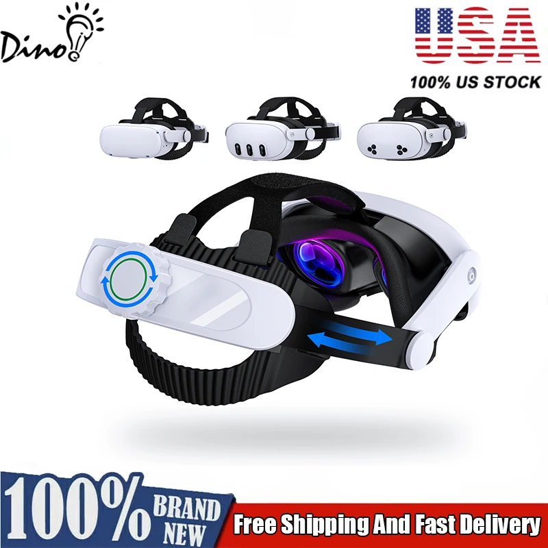 حزام رأس DinoFire MV1000 لـ Meta Quest 3S/Quest 3/Quest 2 8000mAh حزام رأس البطارية متوافق مع حزام الرأس Oculus