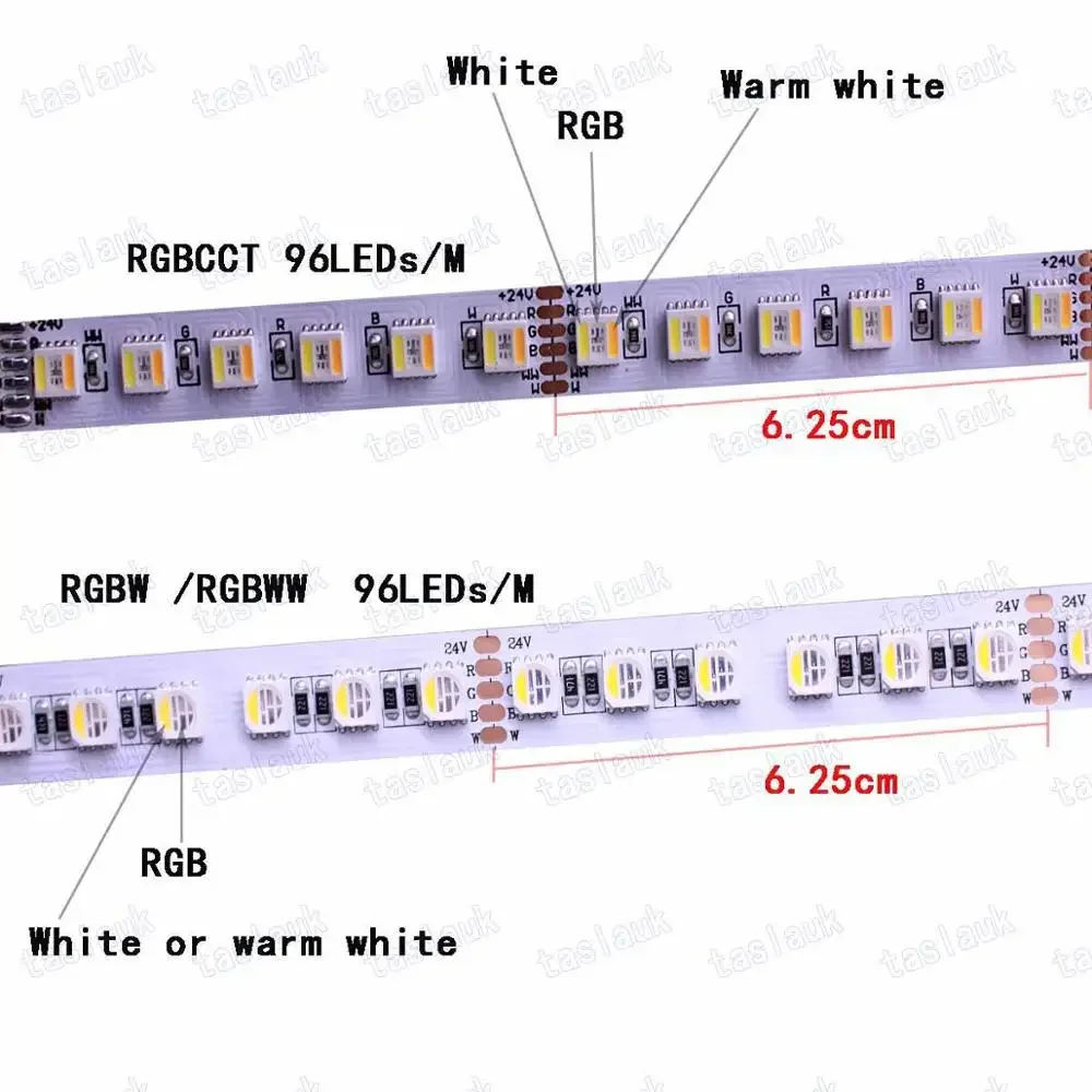 12MM PCB RGBCCT RGBWW 5 IN 1 4 IN 1LED Streifen 5050 DC12V/ 24V Flexible Licht RGB + weiß + Warm Weiß 60 96 120 LEDS/m