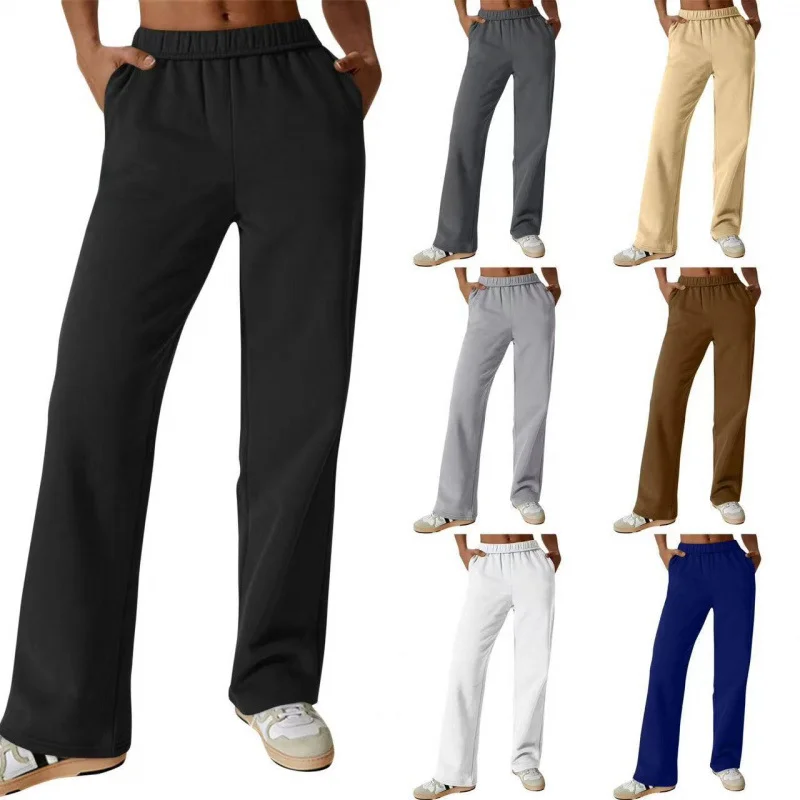

European and American Fashion Design Solid Color Minimalist Casual Versatile Pocket Joggers Autumn Winter Straight Long Pants