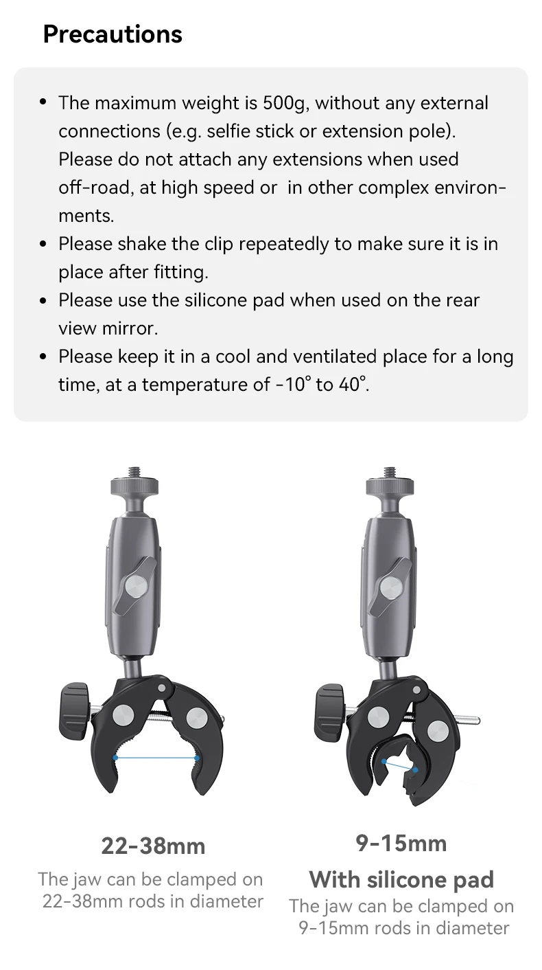 TELESIN Radfahren Motorrad Clip Magic Arm 360° ° Aluminiumlegierung Super Clamp 1/4" Loch für Kamera GoPro Handy Action Kamera – Detail 9