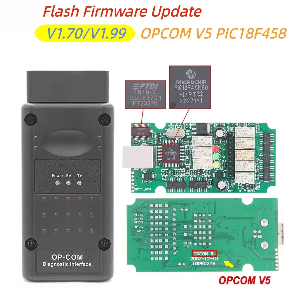New 2021 200603a OPCOM V5 PIC18F458 OP COM 1.70 Support Flash Firmware Update V1.99 For Opel OP-COM OBD2 Car Diagnostic Tool
