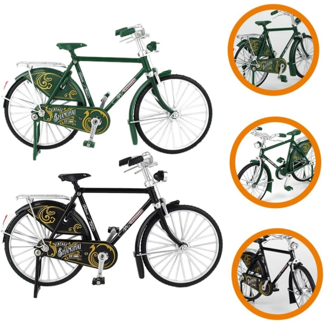 Figurine de vélo en métal vintage, disponible en noir et vert, une mini décoration de bureau de style rétro, un jouet de vélo classique en alliage