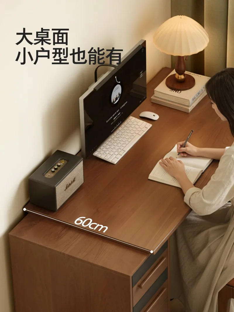 Household all solid wood study desk retractable double computer desk student writing study