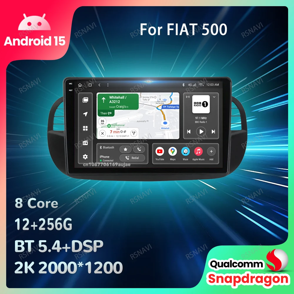 

Автомобильный радиоприемник Android 15 для FIAT 500 Qualcomm 4G LTE 5G WIFI авторадио QLED DVD Viedo плеер мультимедийный GPS-навигатор головное устройство BT