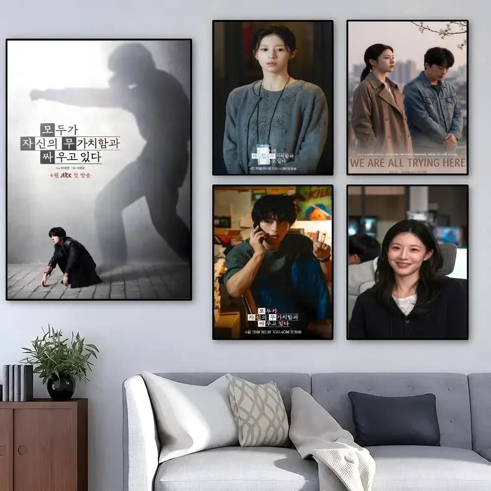 Series We Are All Trying Here Korean Poster Pop Wall Art PP Decorative Water-Resistant Print Apartment Dorm Office Room Decor