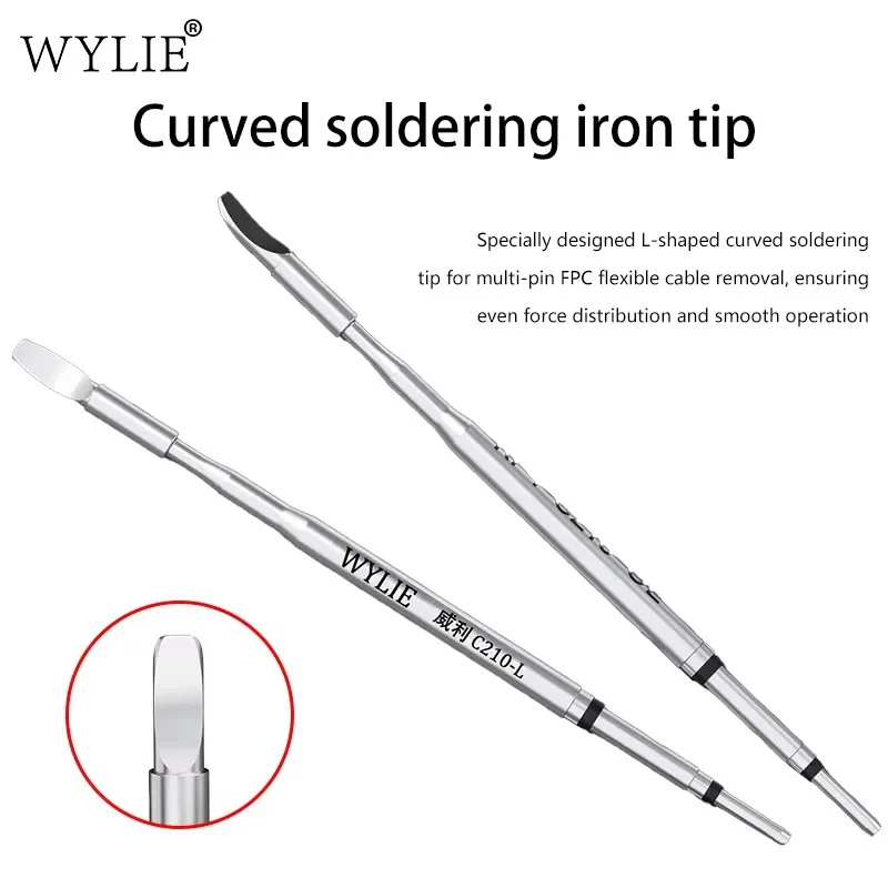 WYLIE C210-L Curved Soldering Iron Tip Precision Bent Replacement Head for C210 Soldering Station Phone PCB Repair