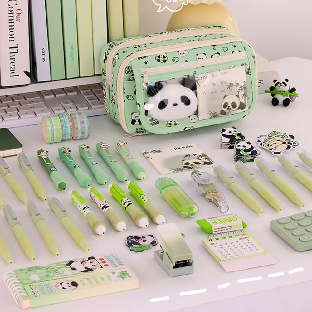 9-Layer Capibara Pencil Bag Panda Creative Cartoon Pen Pouch Transparent Pocket Dirt-proof Zipper Pencil Pouch School Office