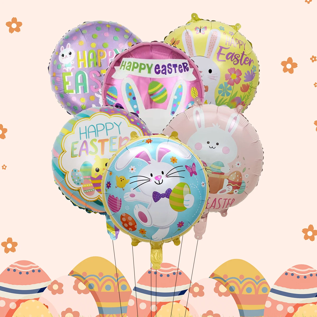 6 Stück 18 Zoll mehrfarbige Frohe Ostern Runde Luftballons Osterhase Ballon Osterparty Dekorationen