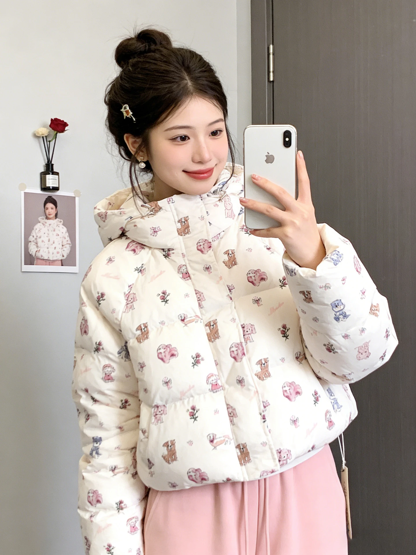 

Теплая женская куртка-пуховик с капюшоном и принтом в американском стиле, осенне-зимняя, новая, повседневная, универсальная, объемная, верхняя одежда