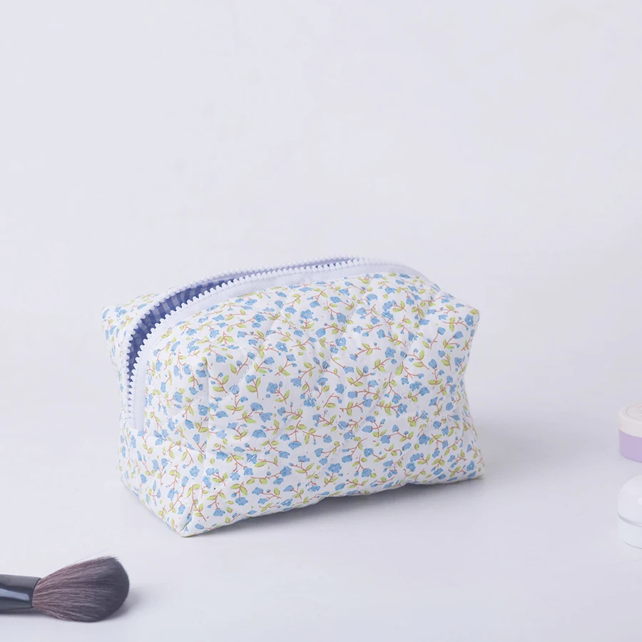 Aufbewahrungsorganisator mit Blumenmuster, geschwollene, gesteppte Make-up-Tasche, Kosmetiktasche mit Blumenmuster, große Reise-Kosmetiktasche, Make-up-Zubehör – Detail 6