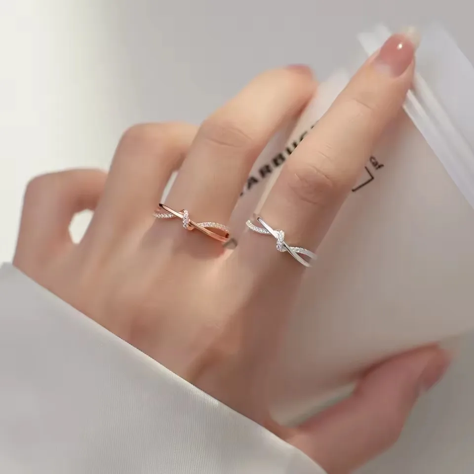 925 Sterling Silber Doppelschichtige Zirkon-Geflecht-Ringe, verstellbar, für Damen, Verlobungs- und Hochzeitsgeschenke, luxuriöser Großhandelsschmuck – Detail 3