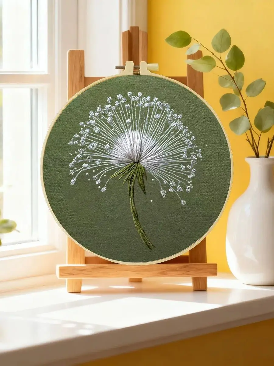 1 Stück 20X20CM/15X15CM 7,87/6,3 Zoll Löwenzahn-Stickerei-Starter-Kit DIY-Kit DIY-Stickerei-Set Handarbeiten Heimdekoration Nähkunst – Detail 6