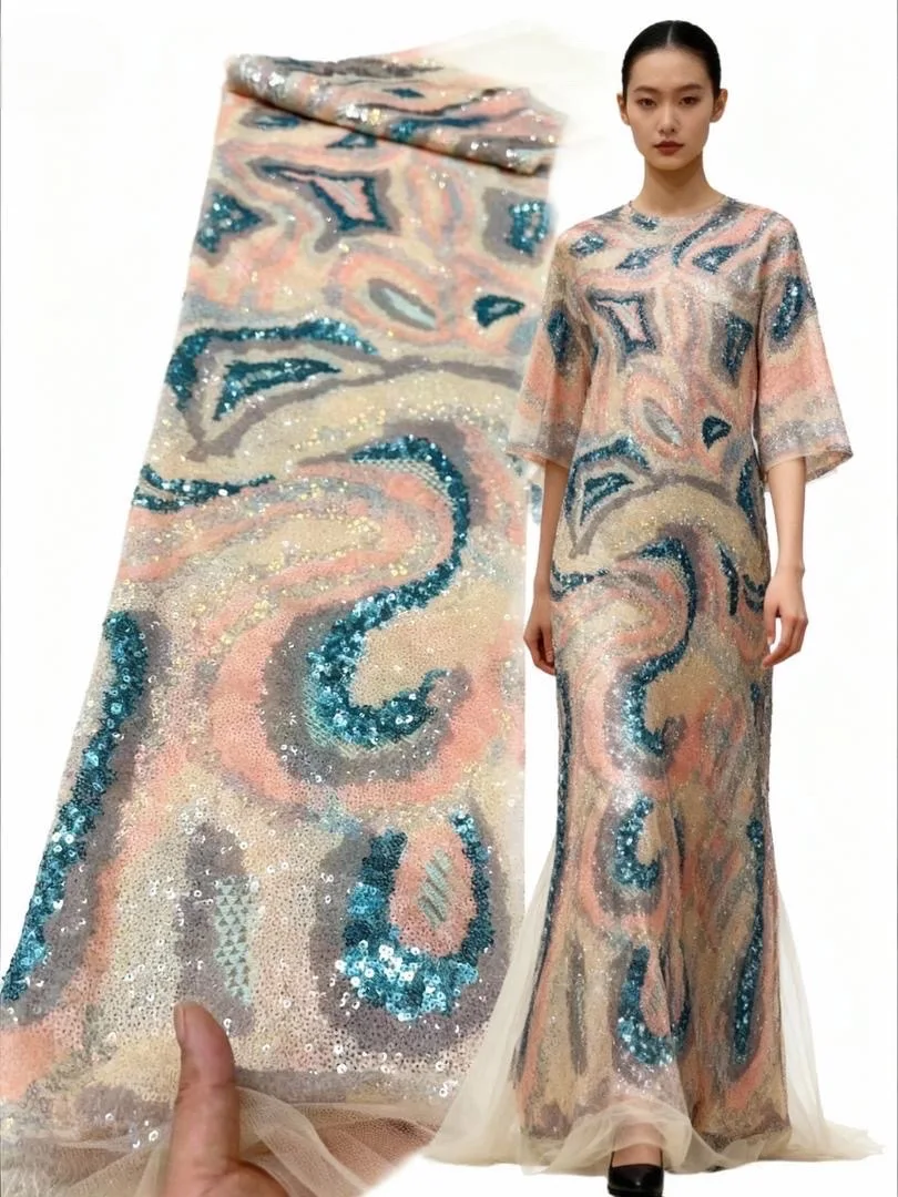 Tessuto africano di lusso pizzo 5 metri pizzo di alta qualità 2025 paillettes nere tessuti di pizzo nigeriano francese per abito da sposa cucito
