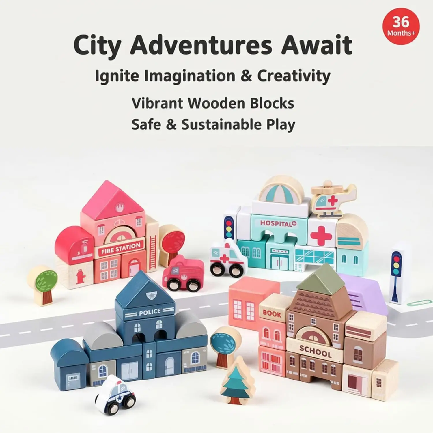 Ensemble de blocs de construction en bois Migargle, 115 pièces, jouet éducatif pour enfants d'âge préscolaire, construction de ville, empilage, 3+, cadeau d'anniversaire