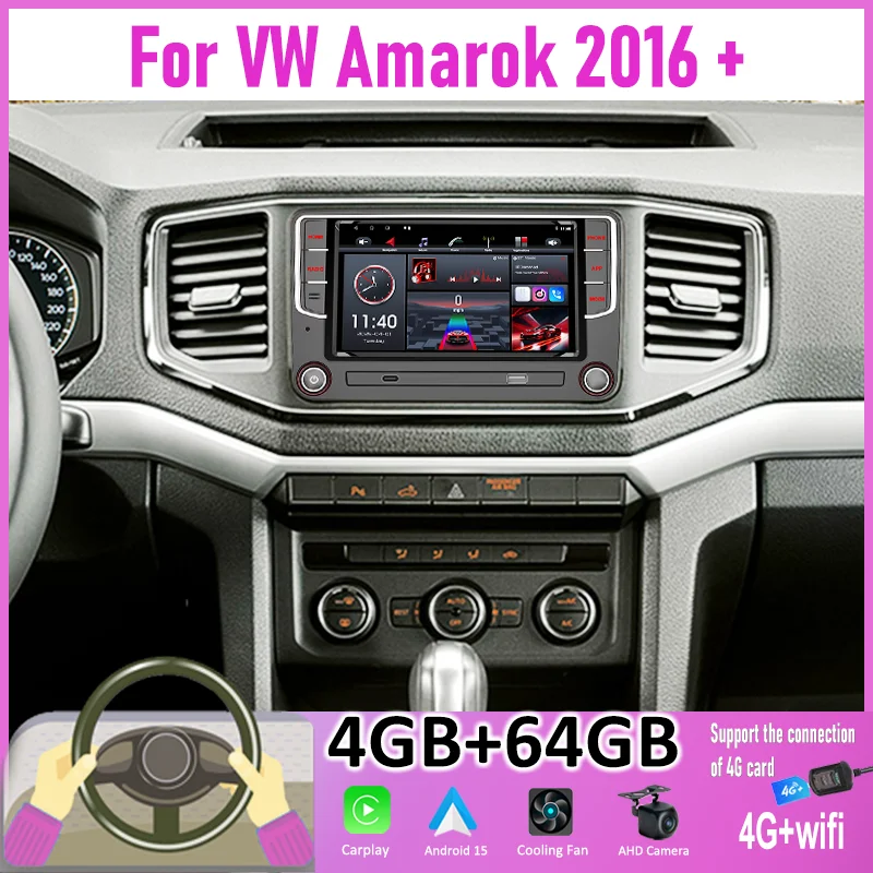 

7'' Car Radio For VW Amarok 2016+ Android 15 Support Wireless Apple Carplay 4G+WIFI Stereo Google Map Rear Camera