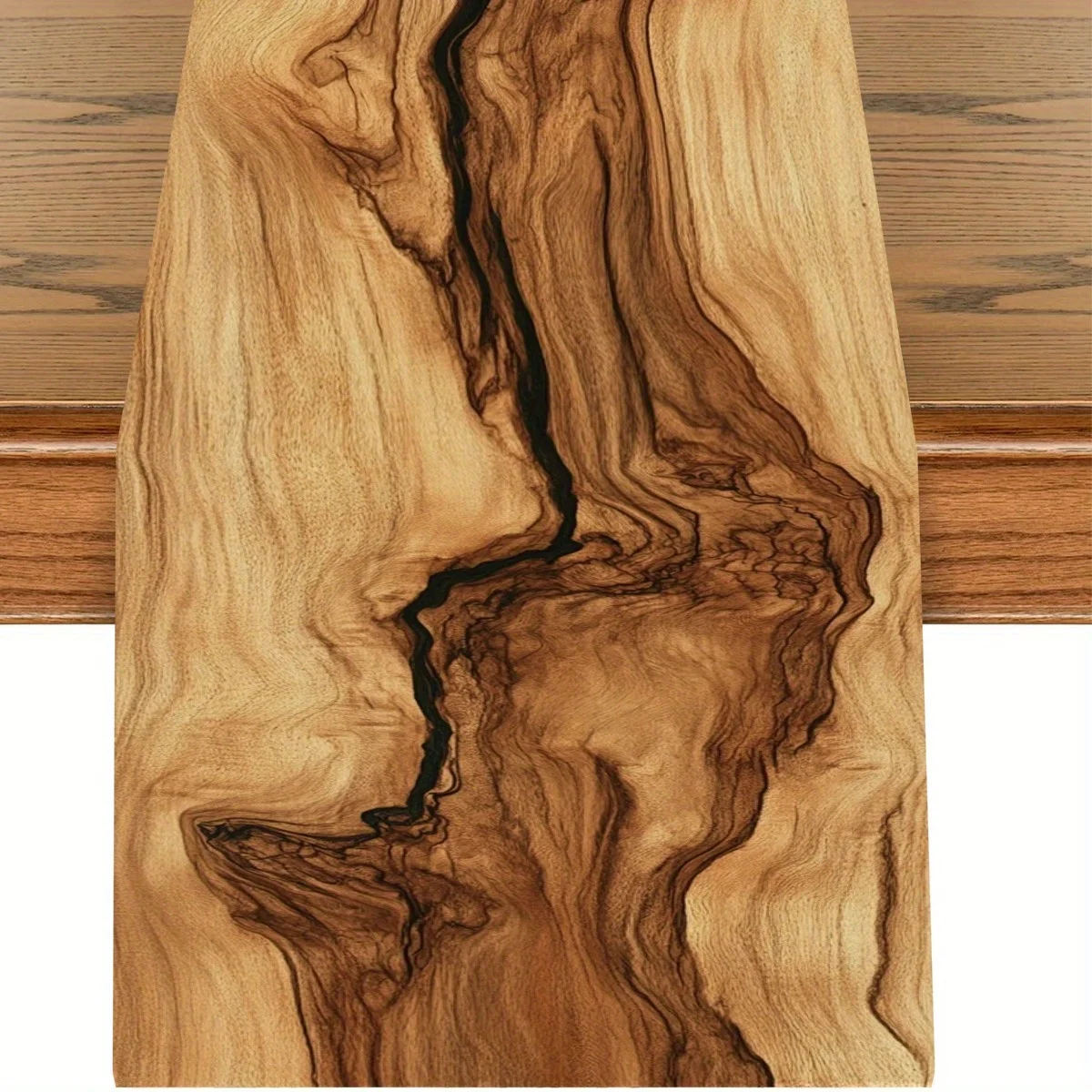 Natural Wood Grain Table Runner 2DSingle Print Brown Home Decor Accessory Stylish Elegant Nature-Themed Durable Dining Table Use
