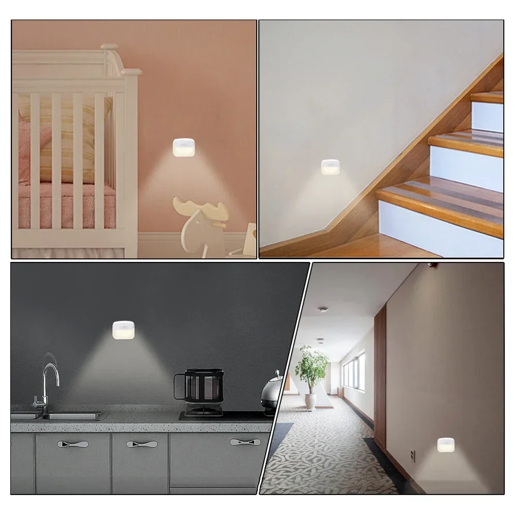 1-5pcs Stick-On Motion Sensor Night Light Battery Powered LED Lamp For Bedroom Bathroom Kitchen Hallway Stairs Closet Compact