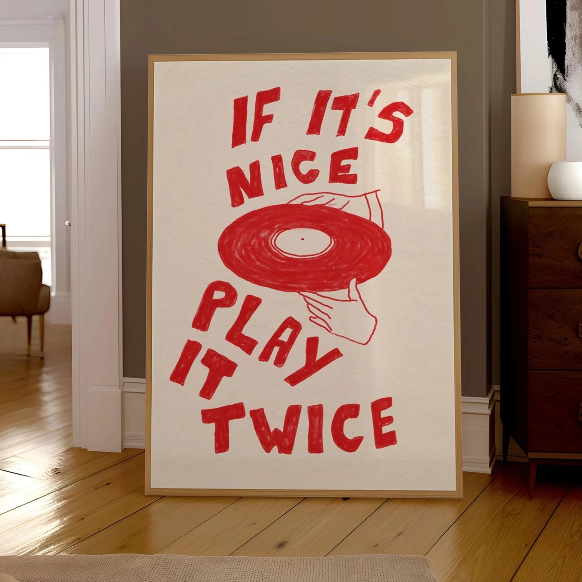 Modern If It's Nice Play It Twice Red Sketch Viny Wall Art Print Canvas Painting Poster Picture For Living Room Home Decor