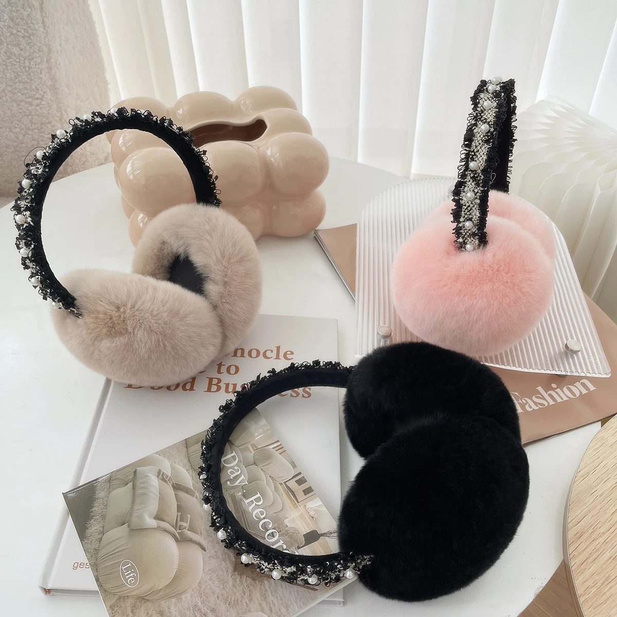 Luxury Women Winter Warm Real Rex Rabbit Fur Earmuffs Fashion Lady 100% Natural Fur Ear Muffs Thermal Girl Winter Accessories