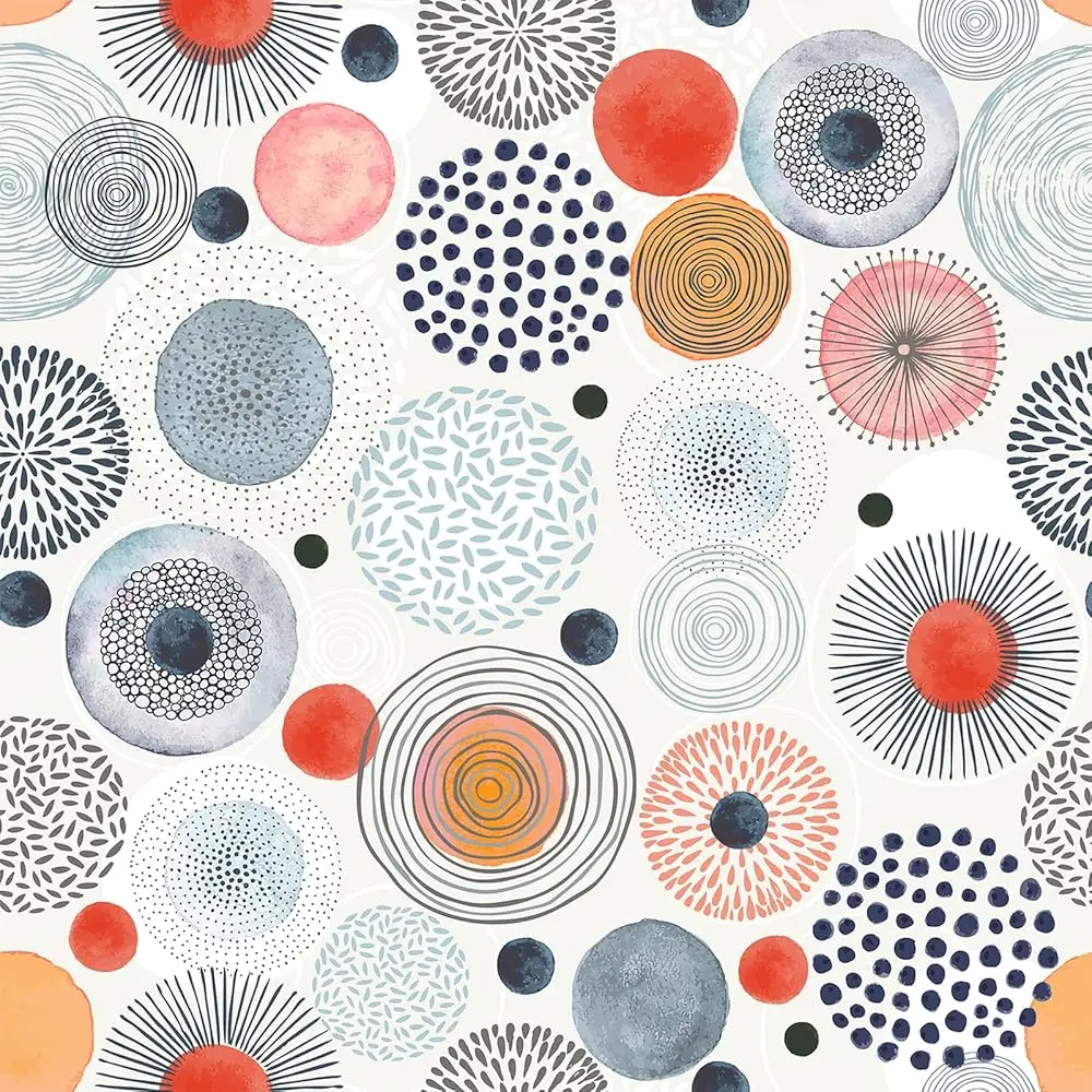 

Abstract Boho Peel And Sti Wallpaper Modern Circle Geometric Wallpaper 17.5"" X 102"" Removable Unique Circles Geometric