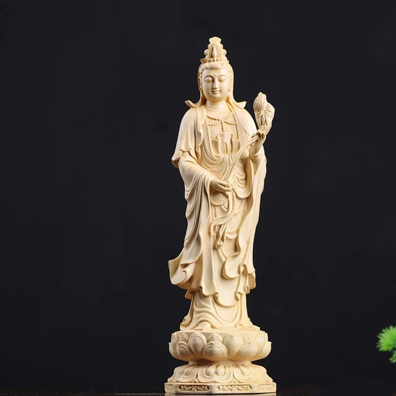 Boxwood 20/30cm West Three Buddha Sculpture Wood Sakyamuni Guanyin Statue Worship Home Decor