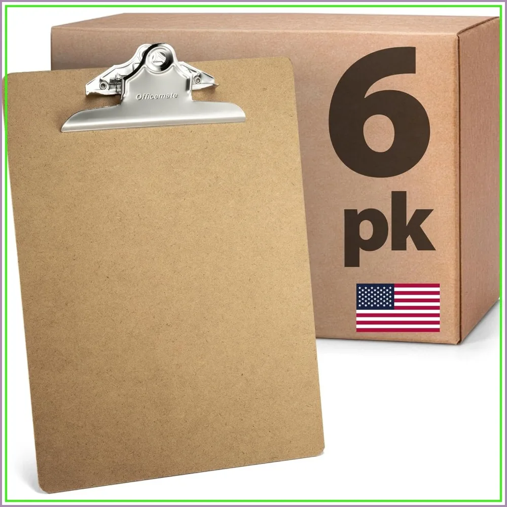 

6 Pack Letter Size Clipboards, 9x12.5 Inches, Rust-Resistant Clip, Recycled Hardboard, Brown