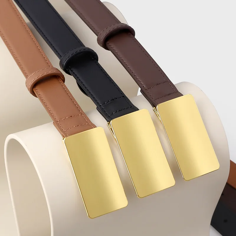 2024 new women's belt Korean version of alloy square snap buckle simple INS style multi-element belt