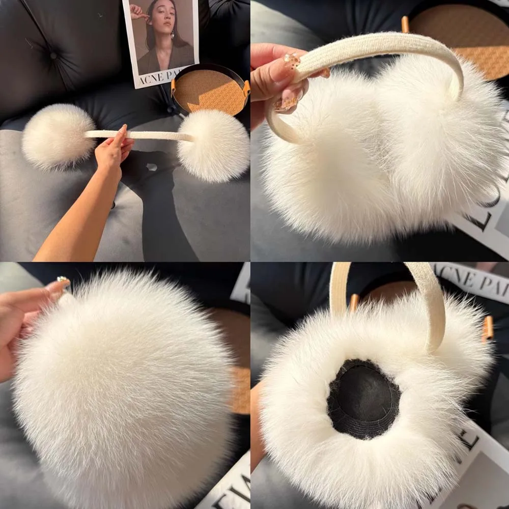 أغطية الأذن الدافئة النساء غطاء للأذنين فرو الثعلب الحقيقي النساء الشتاء سميكة الفراء الطبيعي رقيق غطاء للأذنين الإناث حماية الأذن غطاء للأذنين #2